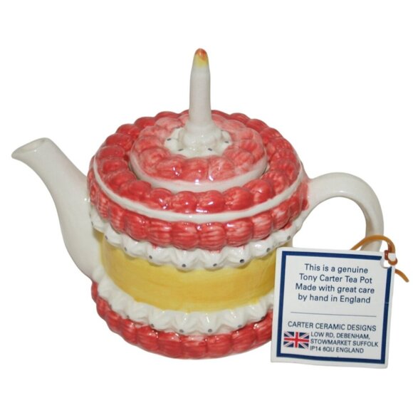 VTG Tony Carter Miniature Ceramic Birthday Cake Teapot With Candle Lid Design - Picture 1 of 6
